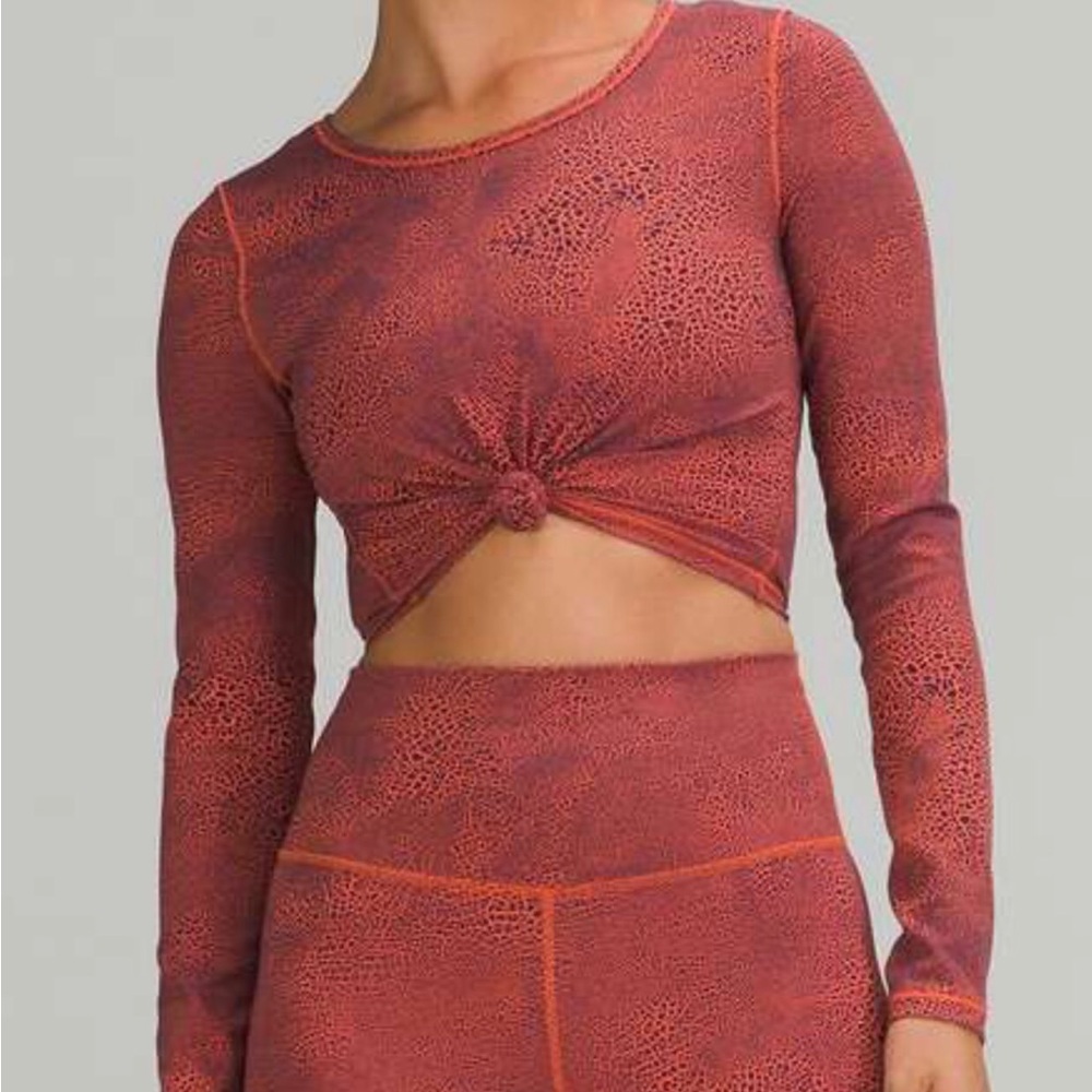 Lululemon Wunder Train Cropped Long Sleeve Shirt Orange Larkspur Size 4 NWOT